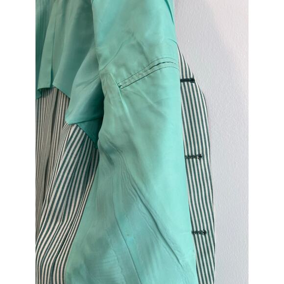 Hickey Freeman 3 Button Suit Jacket Pastel Green White Pinstripes Size 44 JL - Picture 9 of 12